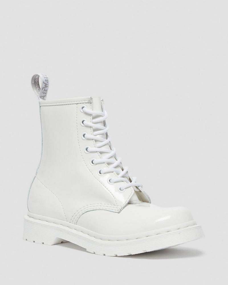 White Women\'s Dr Martens 1460 Mono Patent Leather Lace Up Boots | CA 169MQZ